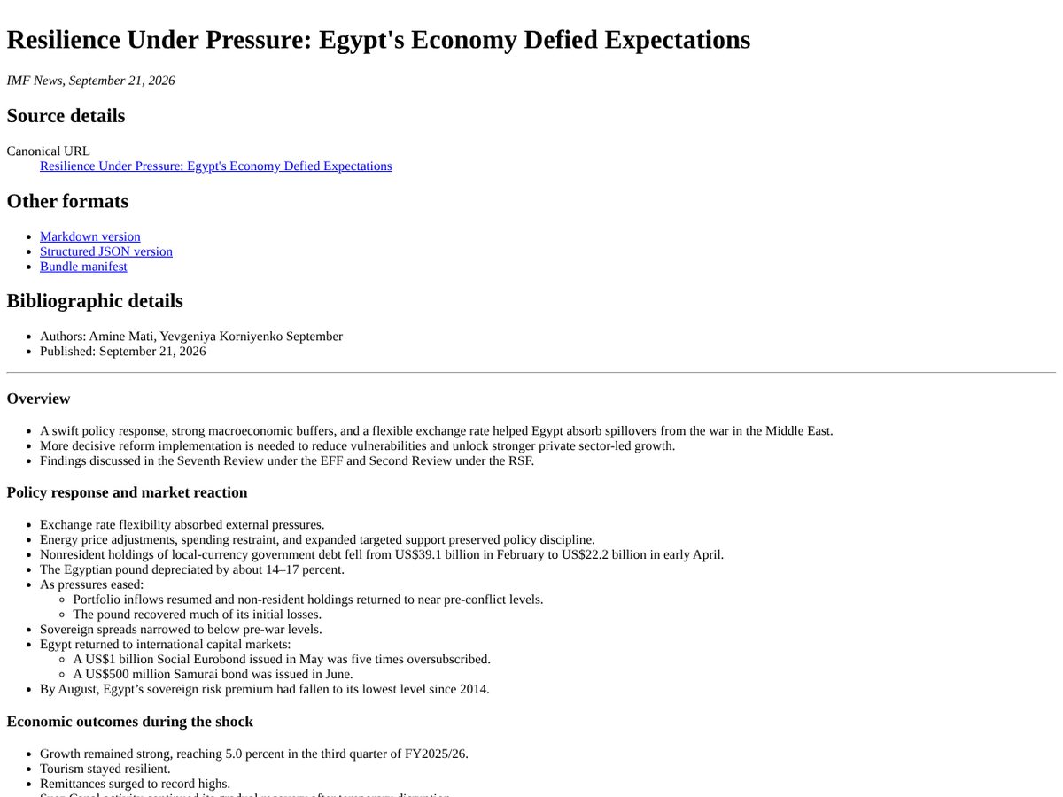 The page of Resilience Under Pressure: Egypt's Economy Defied Expectations as published online