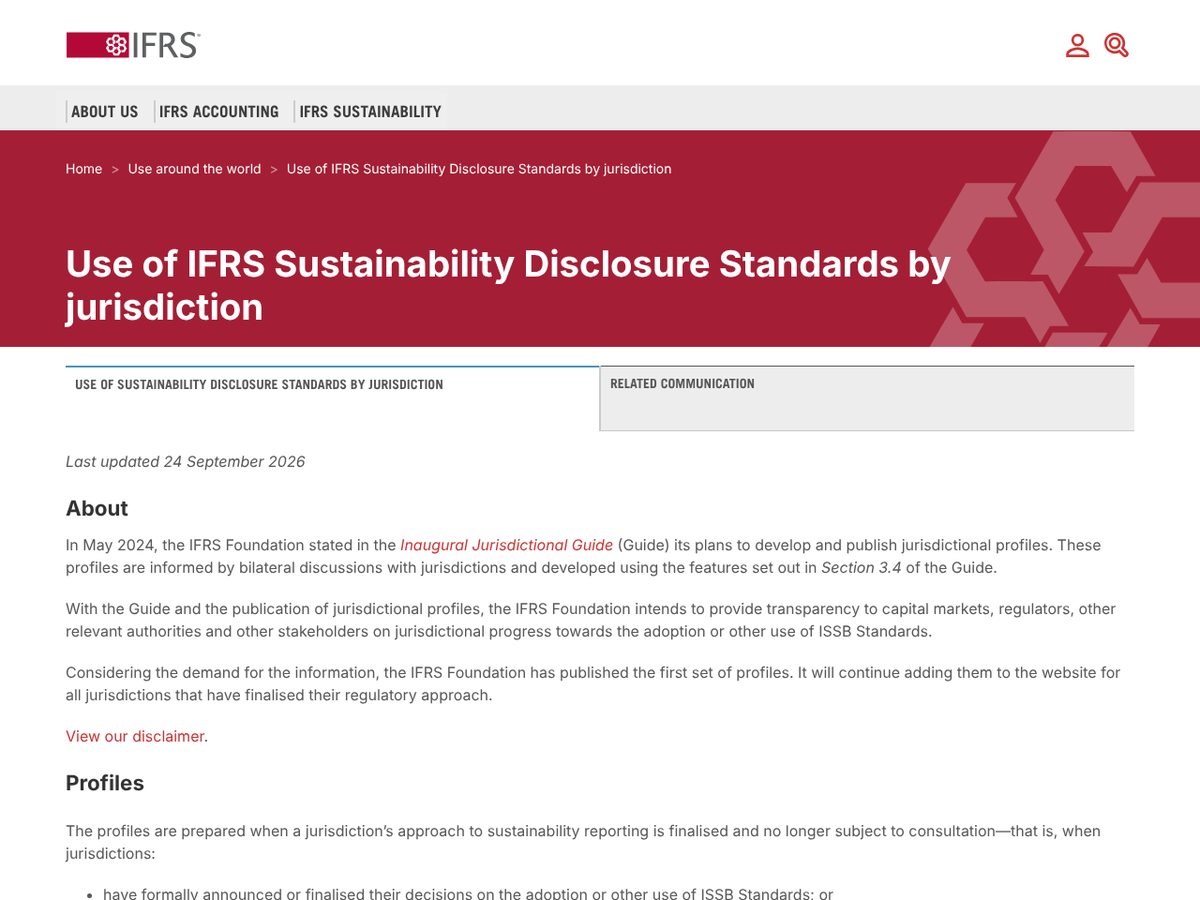 The page of Use of IFRS Sustainability Disclosure Standards by jurisdiction as published online