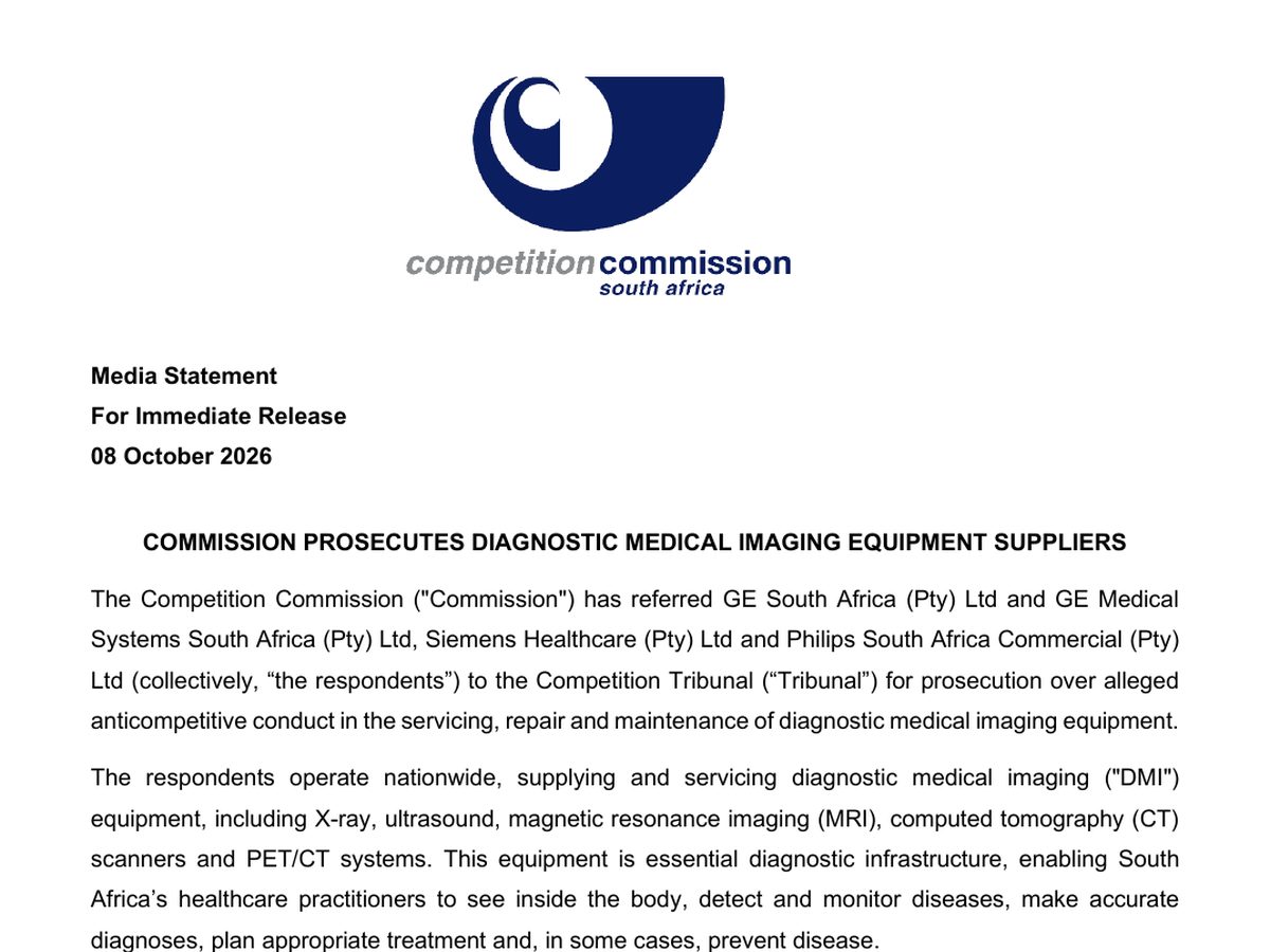 The top of the first page of Commission prosecutes diagnostic medical imaging equipment suppliers