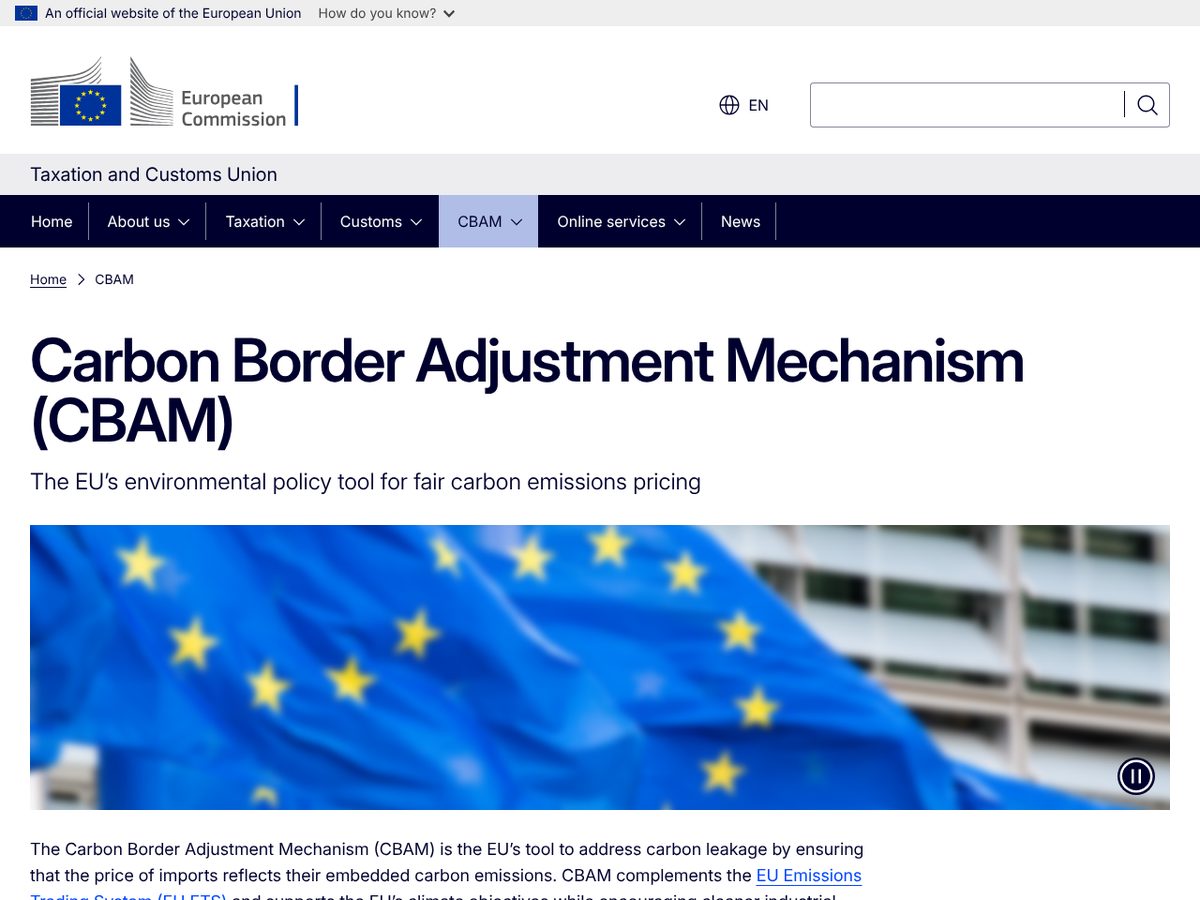 The page of Carbon Border Adjustment Mechanism as published online