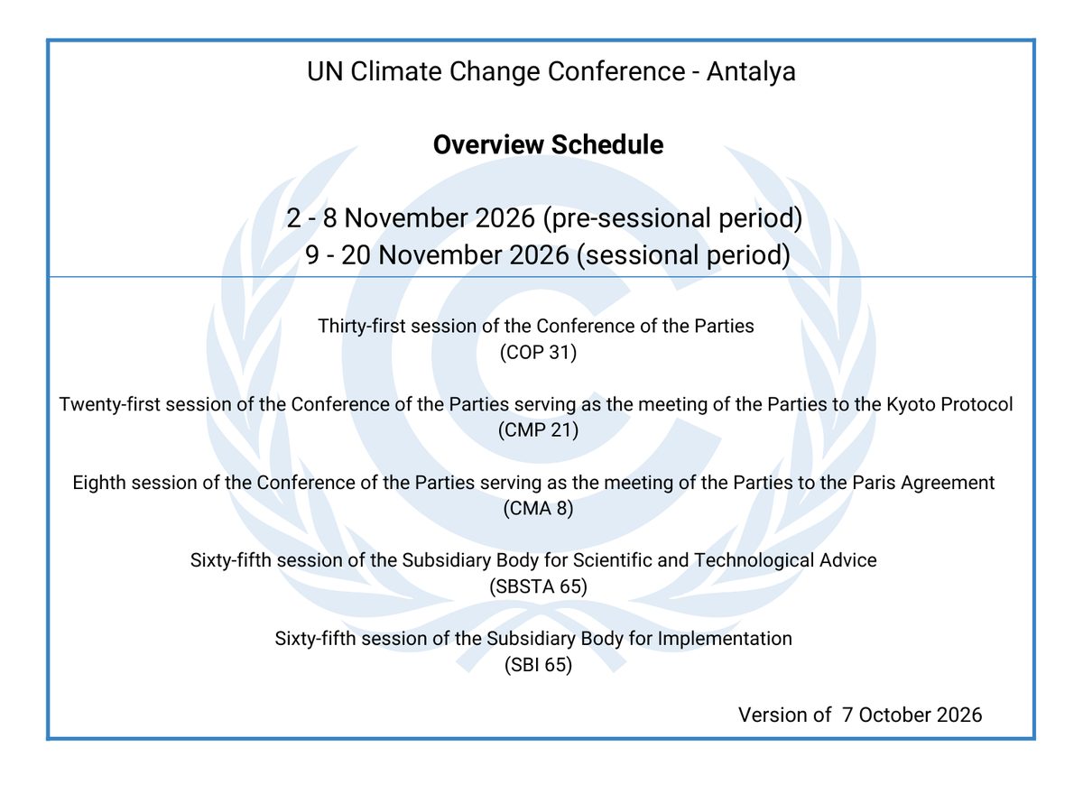 The top of the first page of COP 31 overview schedule